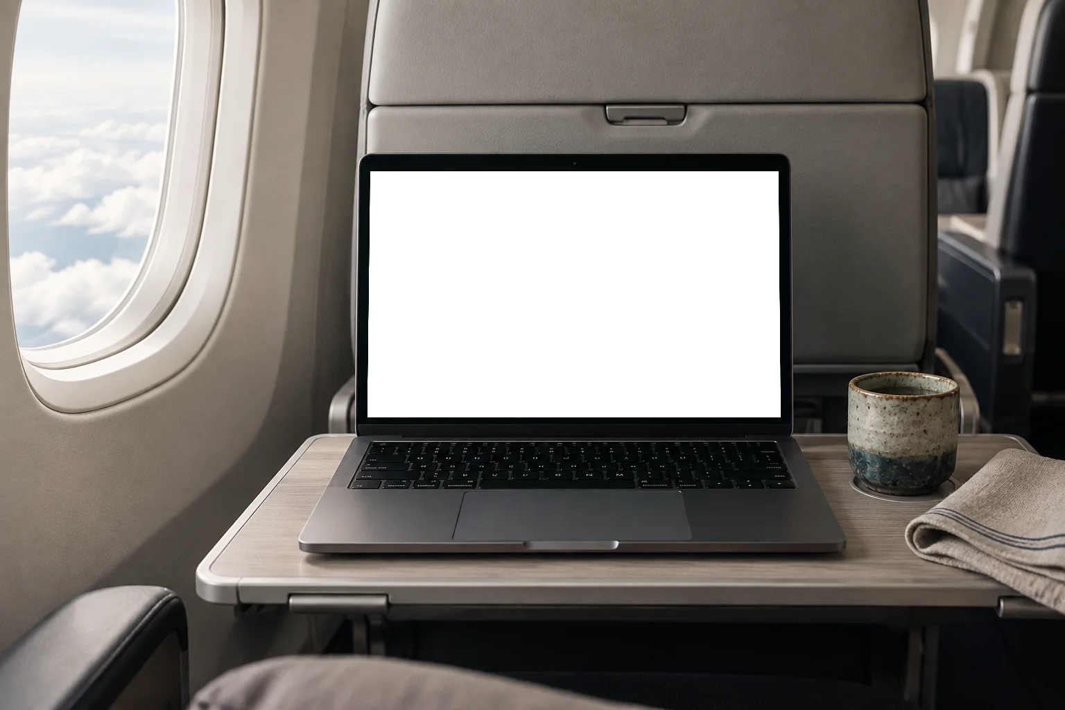 Everything Since on a MacBook on a plane tray table, with no connection.